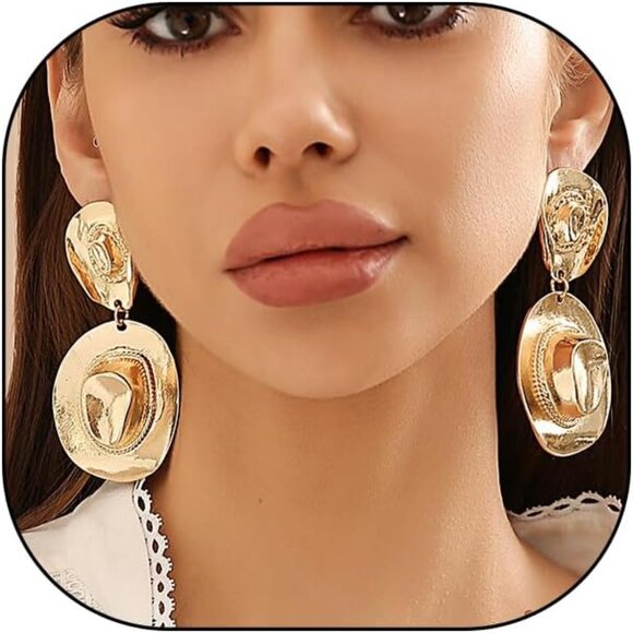 Jewelry - 14K Gold Plated Cowgirl Hat Earrings Western Dangle Jewelry for Women